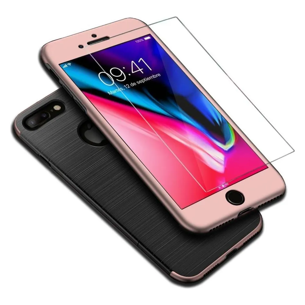 König Design Handyhülle Apple iPhone 7 Plus Full Cover Carbon Case Schutz Bumper Etuis Pink