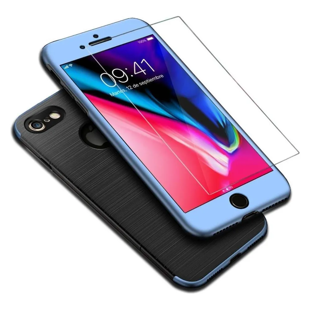 König Design Handyhülle Apple iPhone 6 / 6s Full Cover Carbon Case Schutz Bumper Etuis Blau