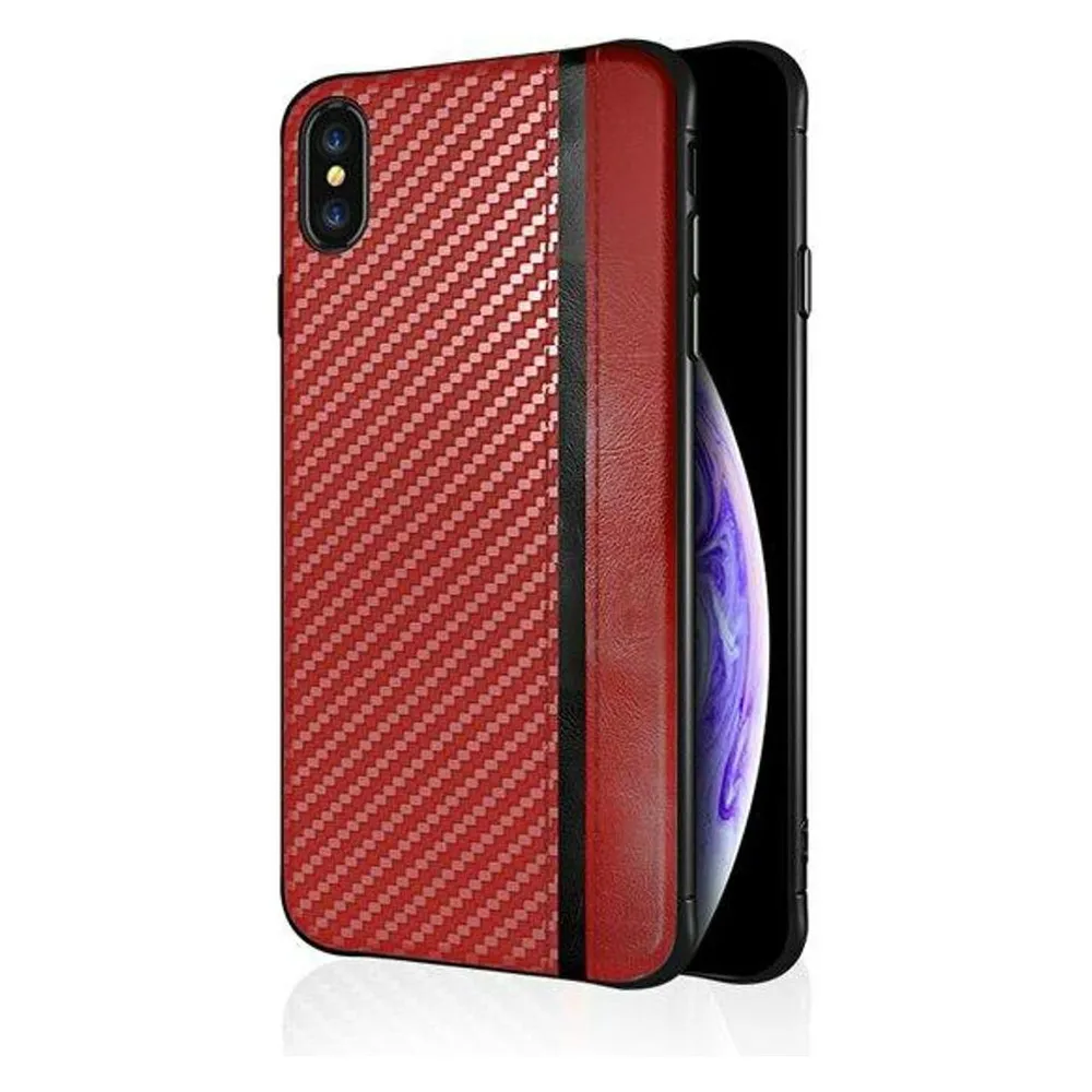König Design Handyhülle für Huawei P30 Case Cover Schale Carbon Optik Bumper Etuis Rot Neu