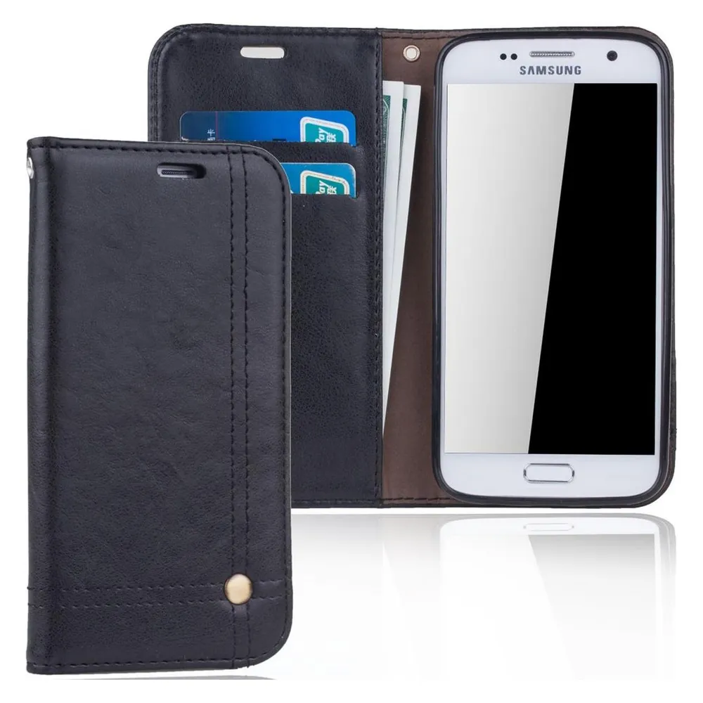 König Design Handyhülle für Samsung Galaxy S7 Schutztasche Wallet Cover 360 Case Etui Schwarz