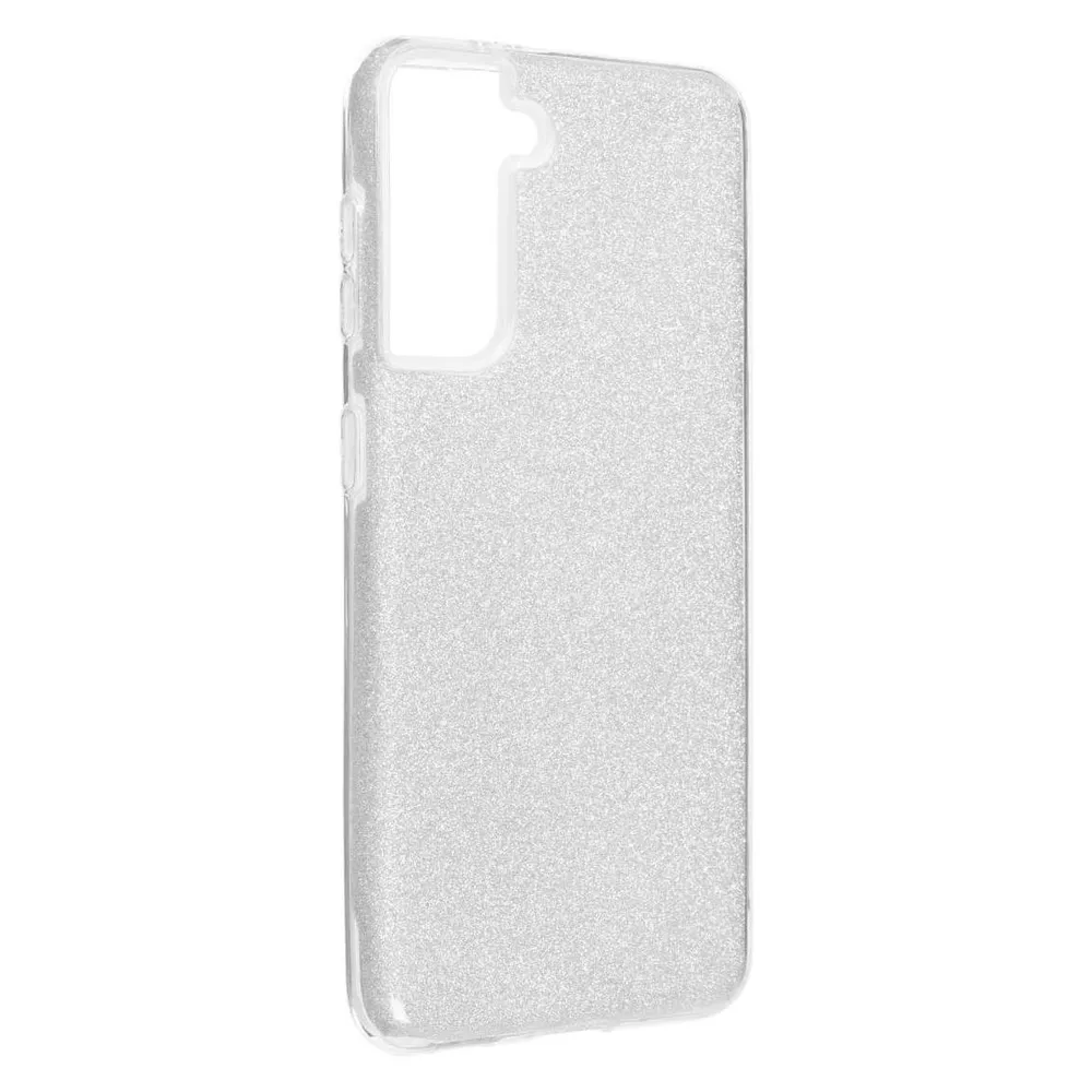 König Design Handyhülle für Samsung Galaxy S21 Schutzcase Cover Bumper Schale Glitzer Silber