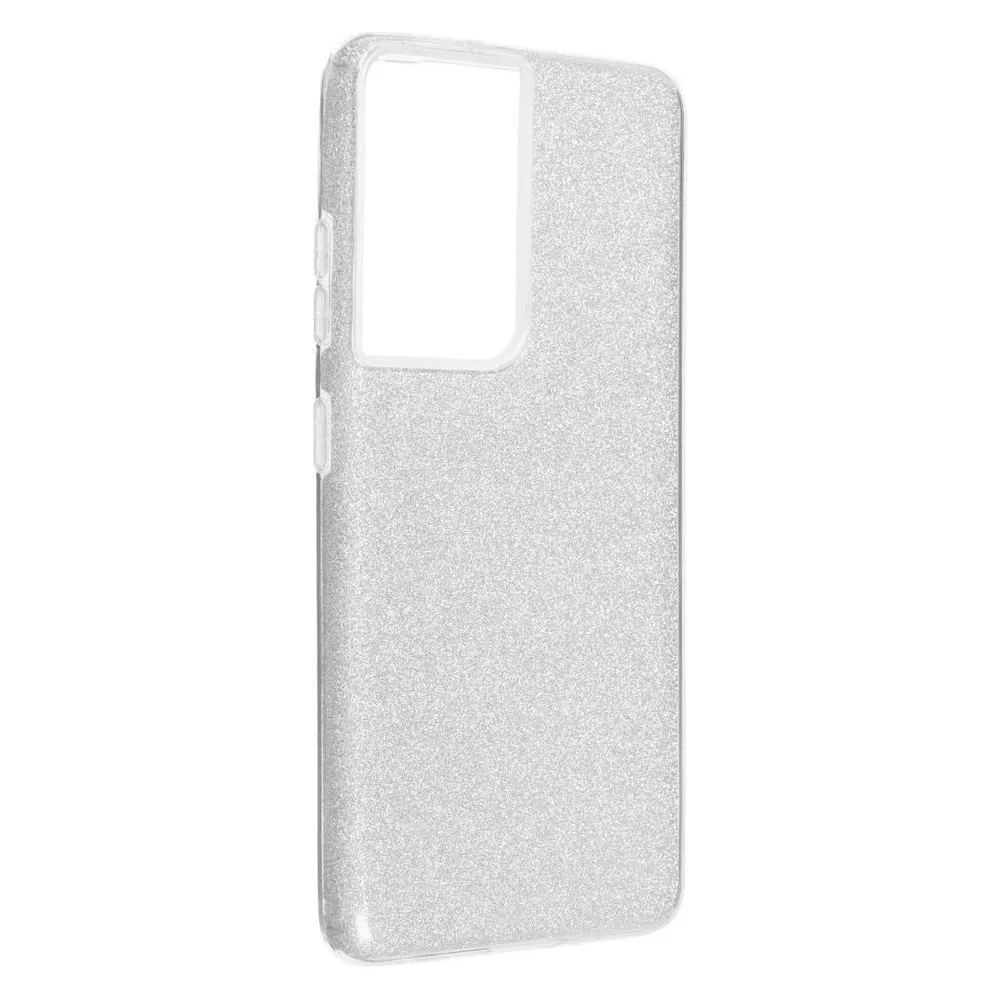 König Design Handyhülle für Samsung Galaxy S21 Ultra Schutzcase Cover Bumper Glitzer Silber