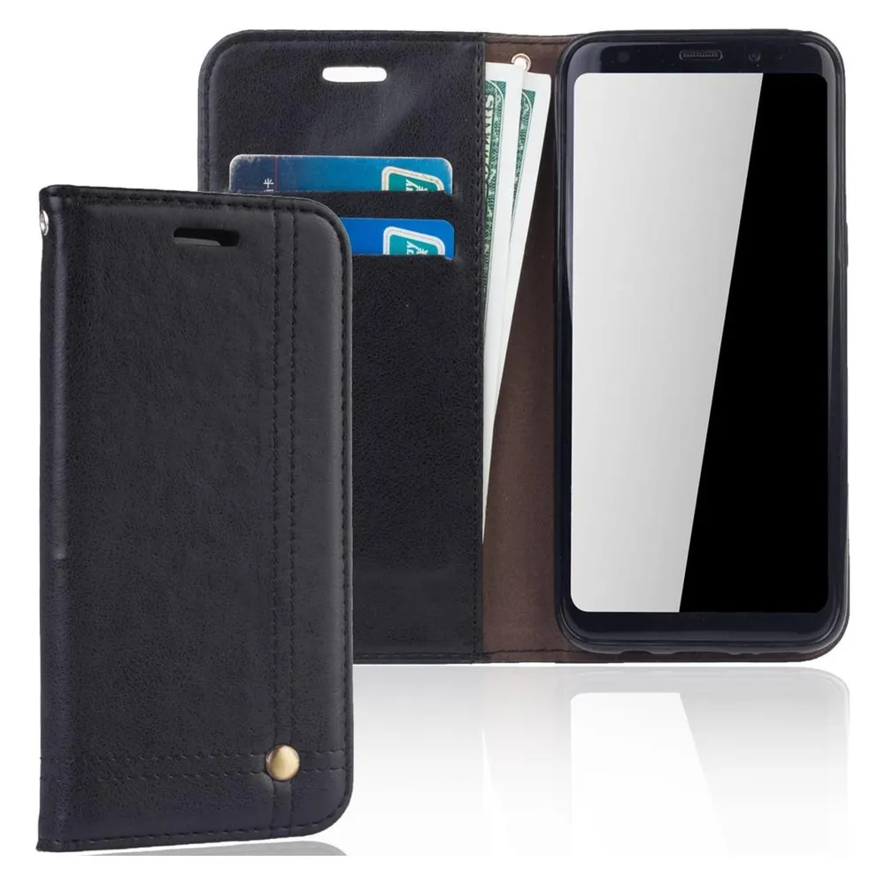 König Design Handyhülle für Samsung Galaxy S8 Schutztasche Wallet Cover 360 Case Etui Schwarz