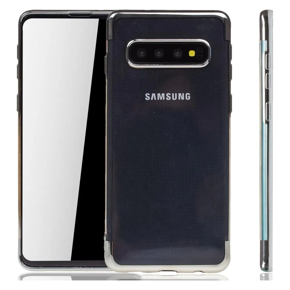 König Design Handyhülle für Samsung Galaxy S10 Plus Schutzcase Backcover Bumper Etuis Silber