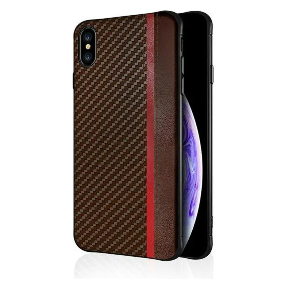 König Design Handyhülle für Samsung Galaxy A40s Case Cover Schale Carbon Optik Bumper Braun