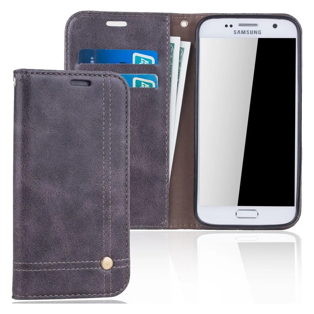 König Design Handyhülle für Samsung Galaxy S7 Schutztasche Wallet Cover 360 Case Bumper Grau