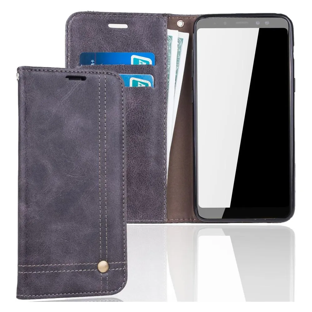 König Design Handyhülle für Samsung Galaxy A8 (2018) Schutztasche Wallet Cover 360 Case Grau (Samsung Galaxy A8 (2018))