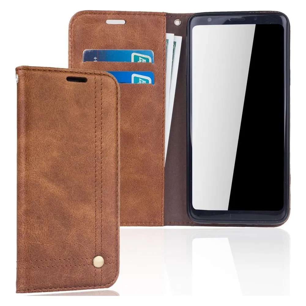 König Design Handyhülle für Samsung Galaxy S9 Plus Schutztasche Wallet Cover 360 Case Braun