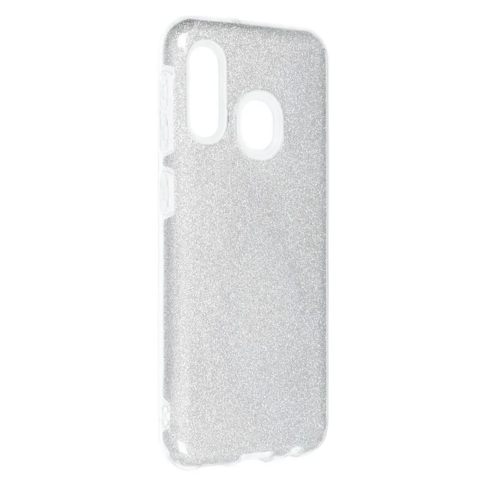 König Design Handyhülle für Samsung Galaxy A20e Schutzcase Cover Bumper Schale Glitzer Silber