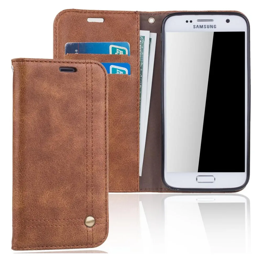 König Design Handyhülle für Samsung Galaxy S7 Schutztasche Wallet Cover 360 Case Etuis Braun