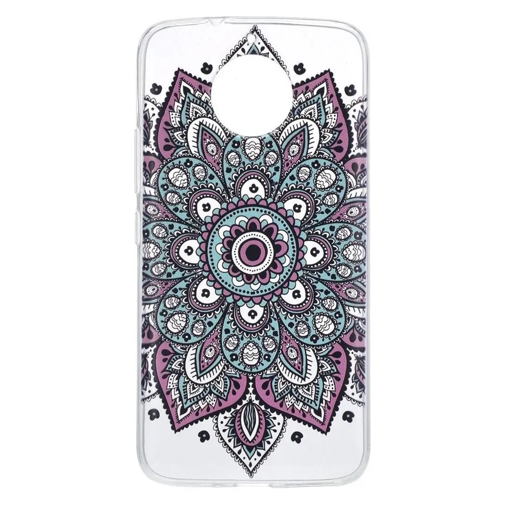 König Design Henna Cover für Motorola Moto E4 Case Schutz Hülle Silikon Bumper Tattoo Bunt