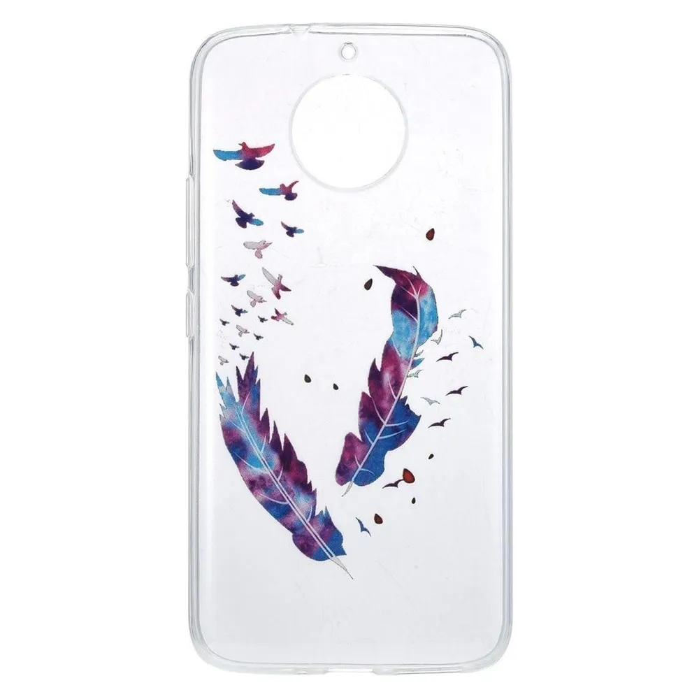 König Design Henna Cover für Motorola Moto E4 Case Schutz Hülle Silikon Bumper Federn Bunt