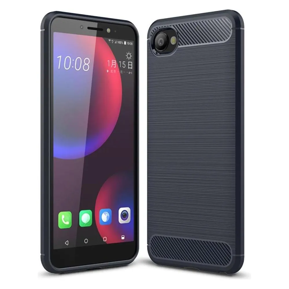König Design HTC Desire 12 TPU Case Carbon Fiber Optik Brushed Schutz Hülle Cover Bumper Blau