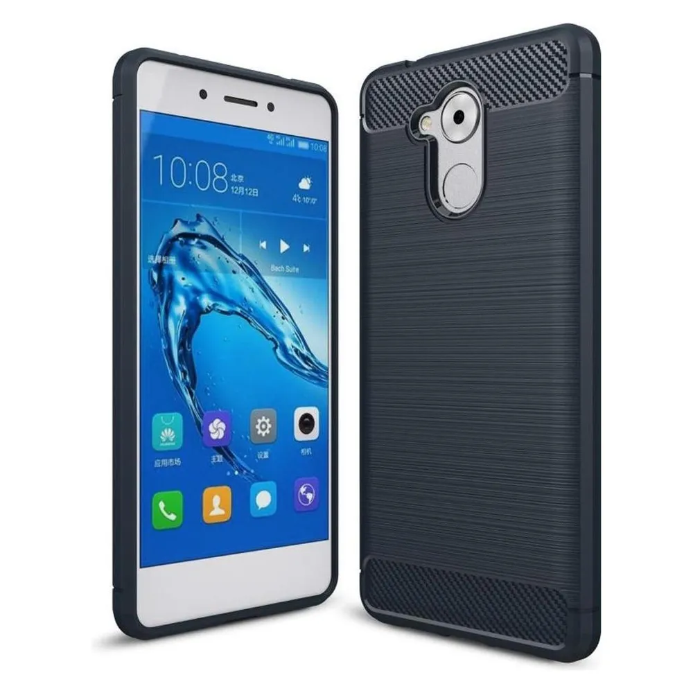 König Design Huawei Enjoy 6s TPU Case Carbon Fiber Optik Brushed Motiv Schutz Hülle Blau Neu