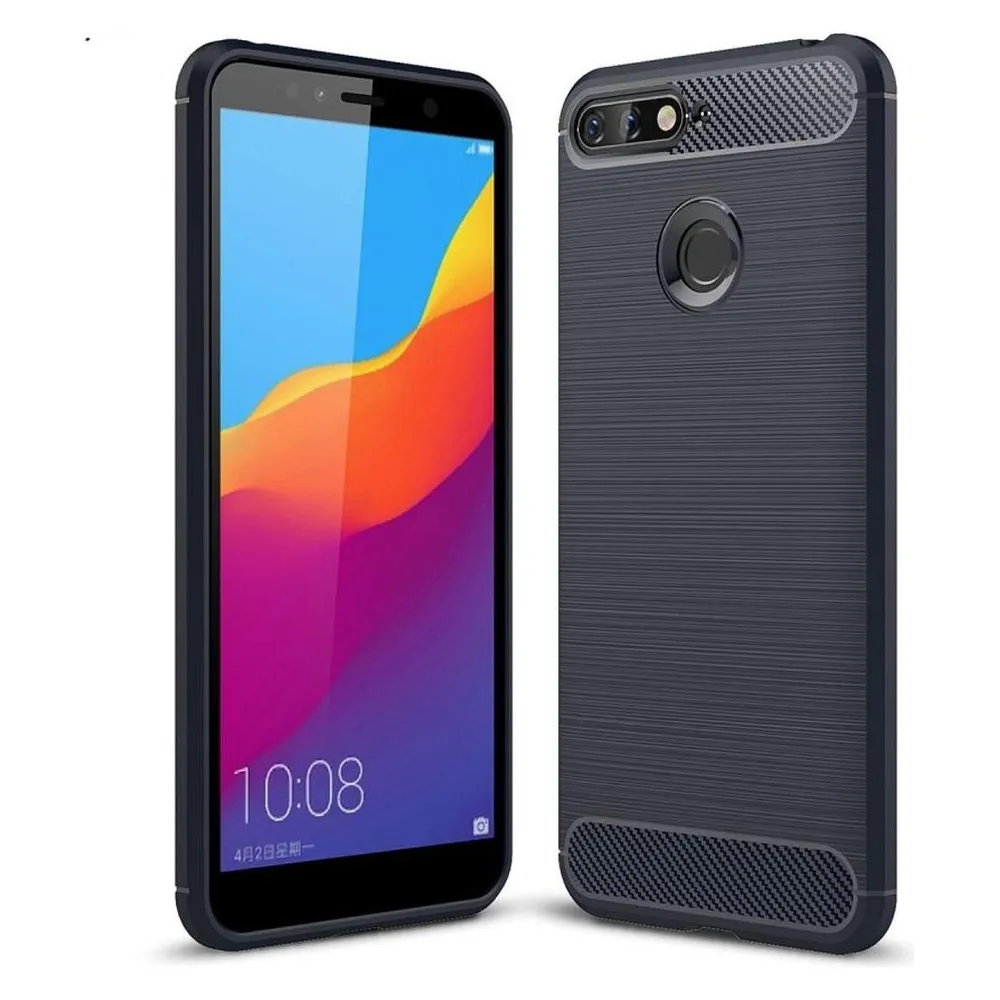 König Design Huawei Honor 7A Case Carbon Fiber Optik Brushed Schutz Hülle Cover Bumper Blau