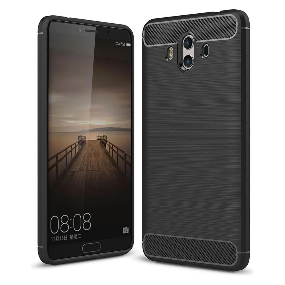 König Design Huawei Mate 10 Handy Hülle TPU Case Carbon Fiber Schutz Cover Bumper Schwarz Neu