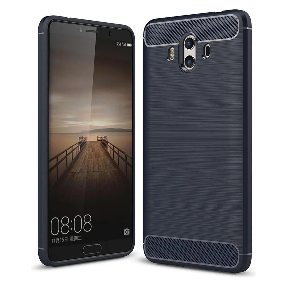 König Design Huawei Mate 10 Handy Hülle TPU Case Carbon Fiber Schutz Cover Bumper Blau Neu