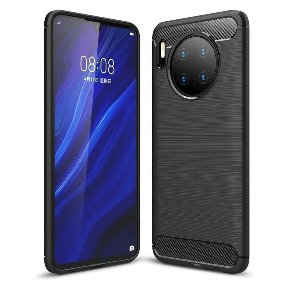König Design Huawei Mate 30 Hülle Case Handy Cover Schutz Tasche Schutzhülle Carbon Etui Grau