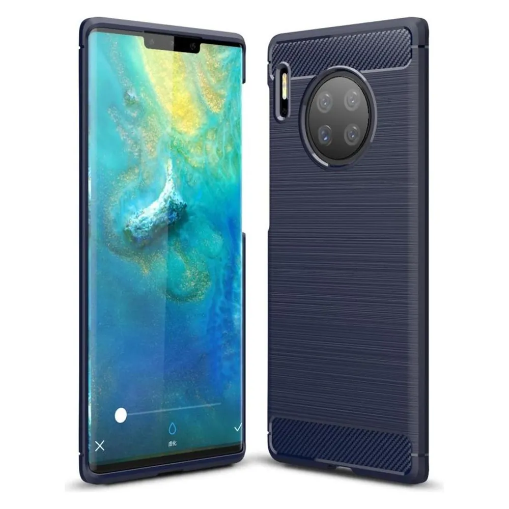 König Design Huawei Mate 30 Pro Hülle Case Handy Cover Schutz Tasche Schutzhülle Carbon Blau