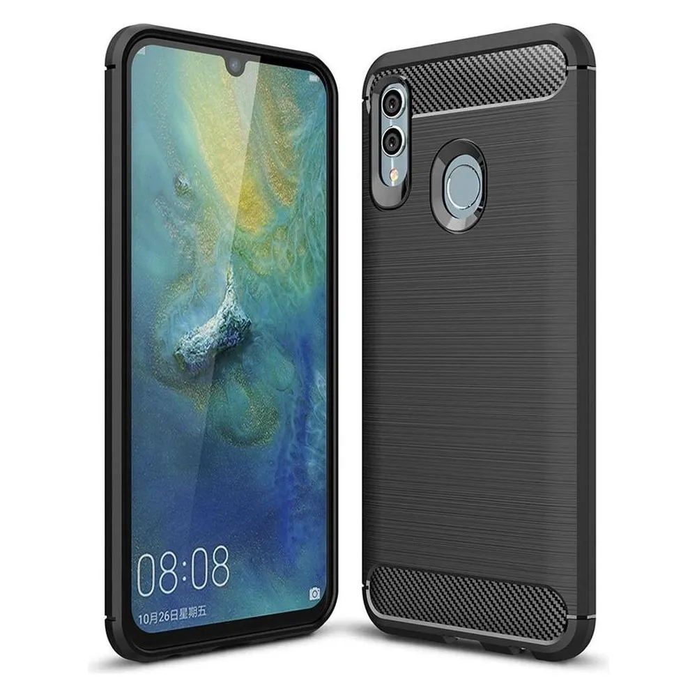 König Design Huawei P Smart 2019 TPU Handy Case Carbon Fiber Brushed Schutz Hülle Schwarz Neu (Huawei P Smart (2019))