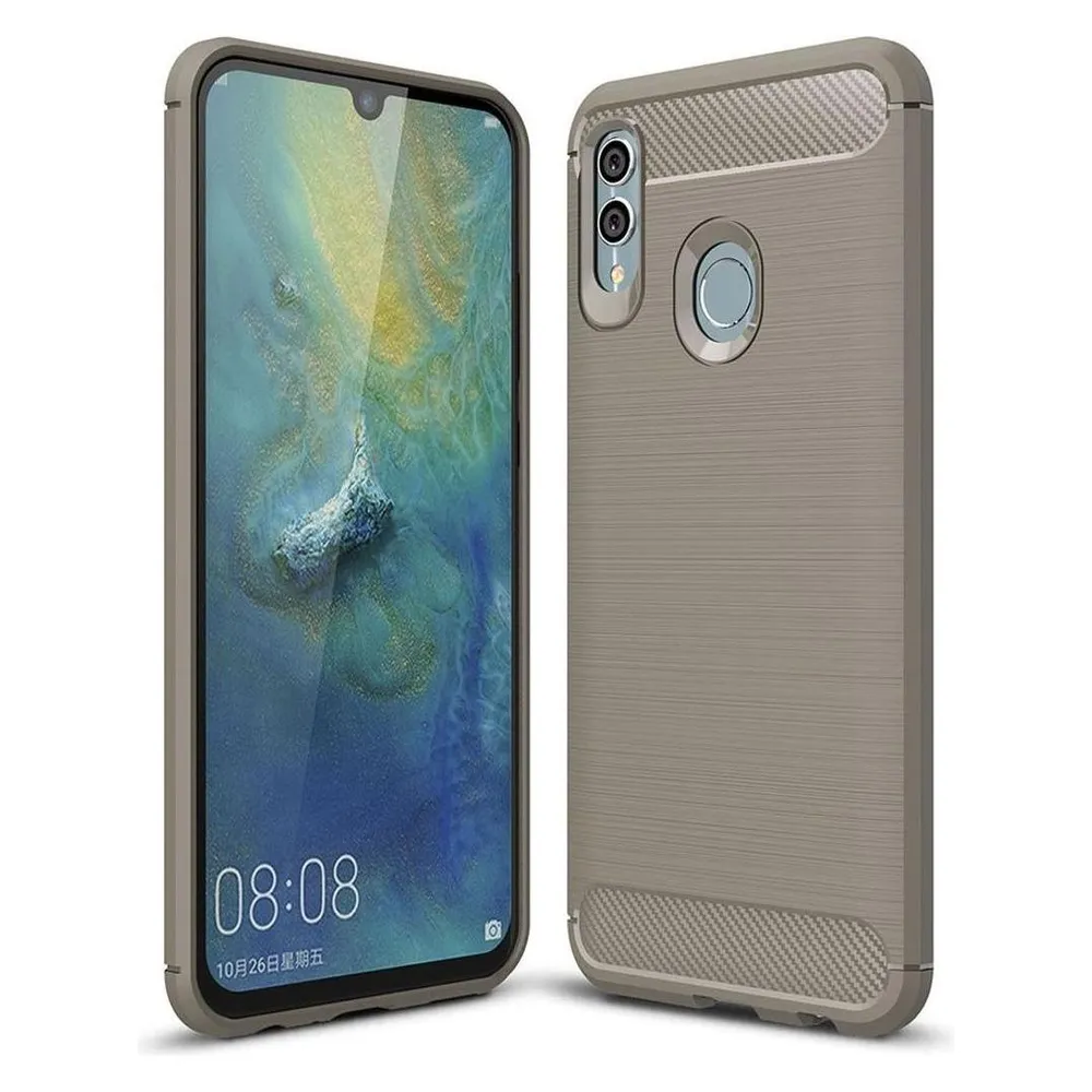 König Design Huawei P Smart 2019 TPU Handy Case Carbon Fiber Brushed Schutz Hülle Bumper Grau (Huawei P Smart (2019))