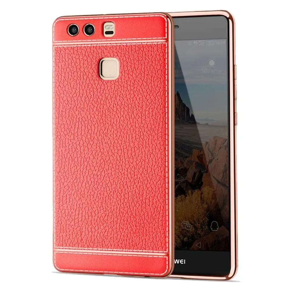 König Design Huawei P10 Lite Handy Hülle Schutz Case Chrom Back Cover Ultra Slim Bumper Rot