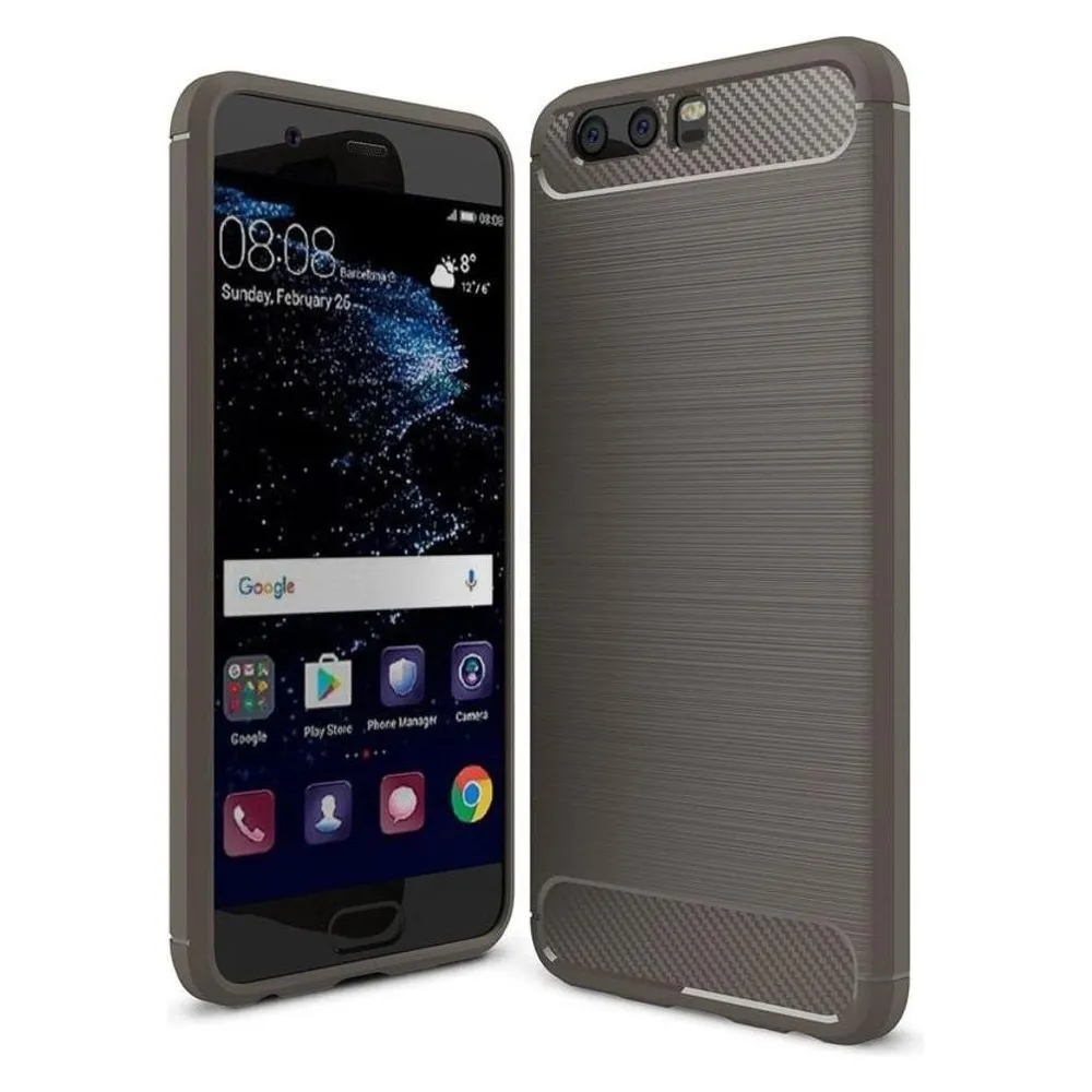König Design Huawei P10 TPU Case Carbon Fiber Optik Brushed Motiv Schutz Hülle Bumper Grau