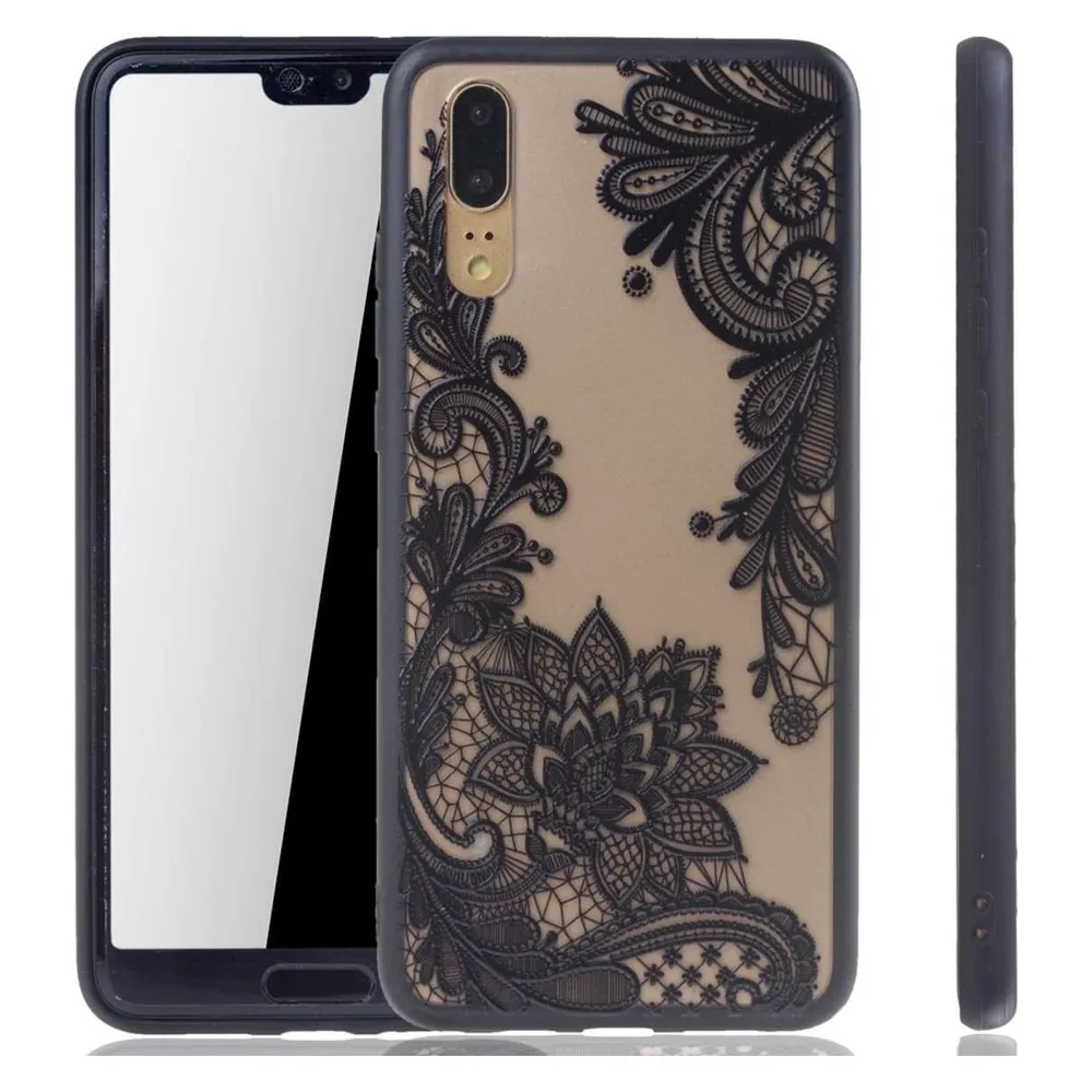 König Design Huawei P20 Handy Hülle Schutz Cover Hard Case Mandala Etuis Blüte Schwarz