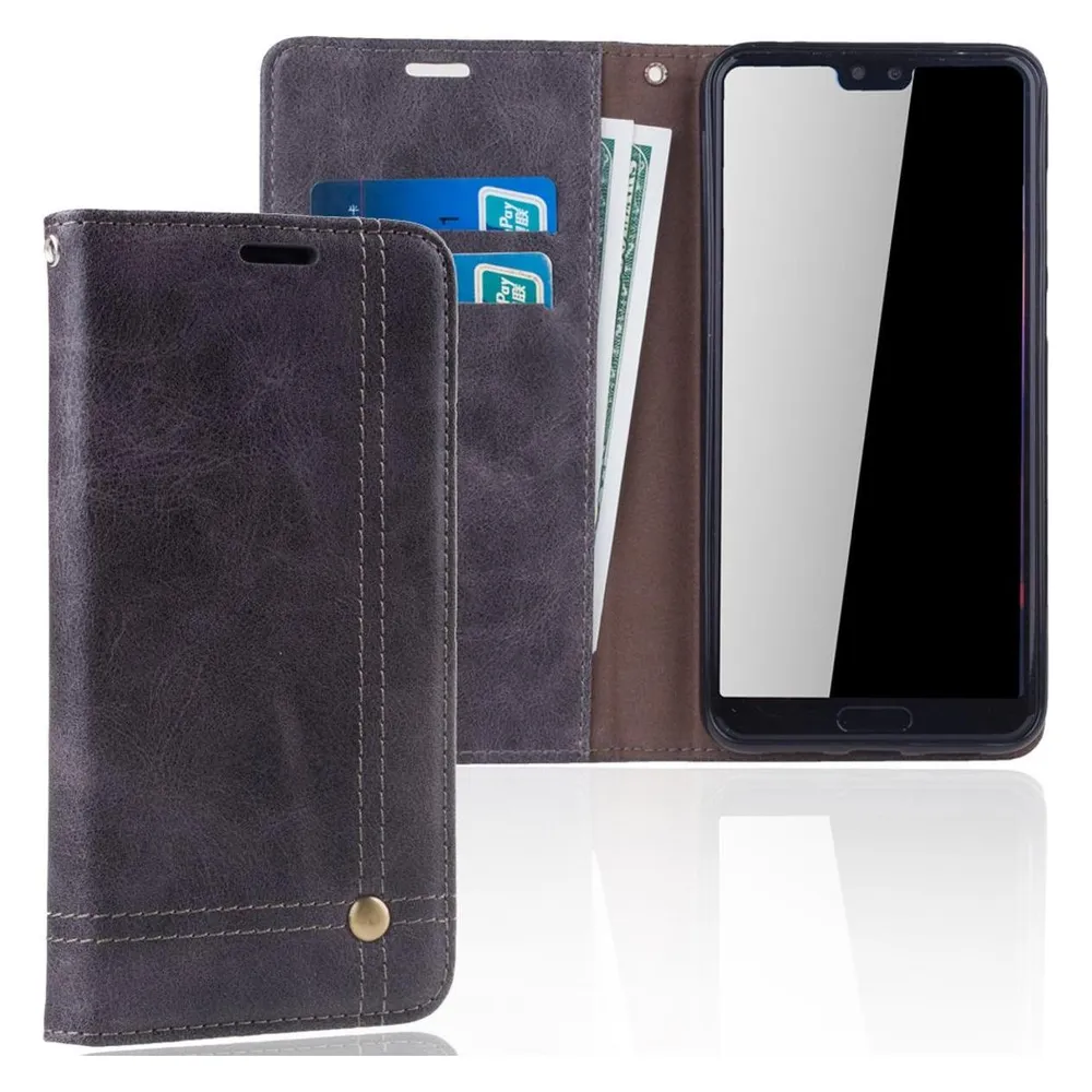 König Design Huawei P20 Handy Hülle Schutz Tasche Case Flip Cover Wallet Schale Etuis Grau
