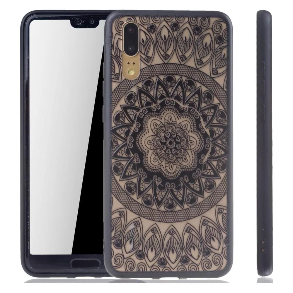 König Design Huawei P20 Handy Hülle Schutz Cover Hard Case Mandala Etuis Kreis Schwarz