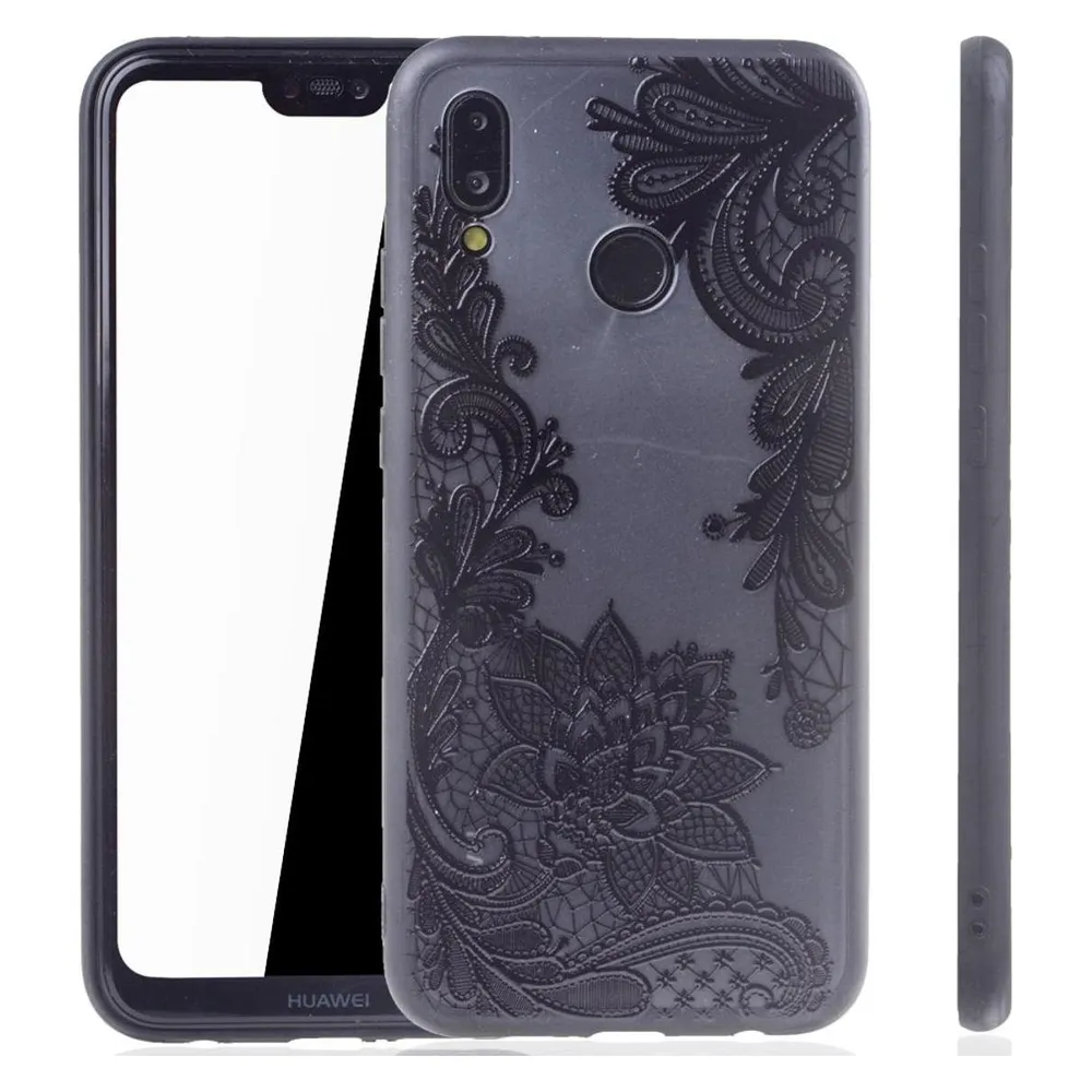 König Design Huawei P20 Lite Handy Hülle Schutz Cover Hard Case Mandala Etuis Blüte Schwarz