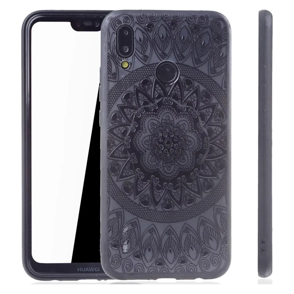 König Design Huawei P20 Lite Handy Hülle Schutz Cover Hard Case Mandala Etuis Kreis Schwarz
