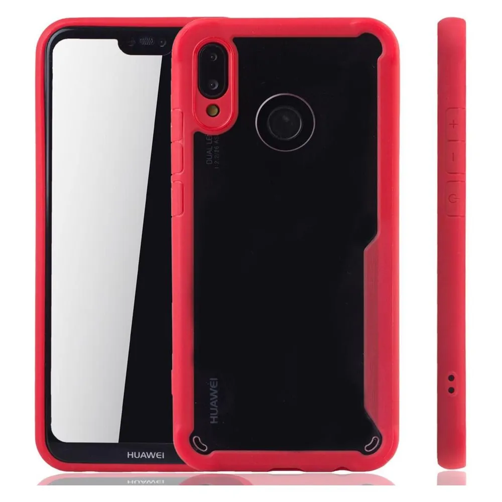König Design Huawei P20 Lite Hybrid Editon Handy Hülle Schutz Case Cover Etuis Bumper Rot