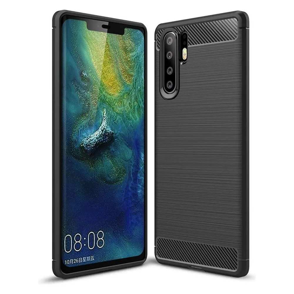 König Design Huawei P30 Pro TPU Handy Case Carbon Fiber Brushed Schutz Hülle Bumper Schwarz