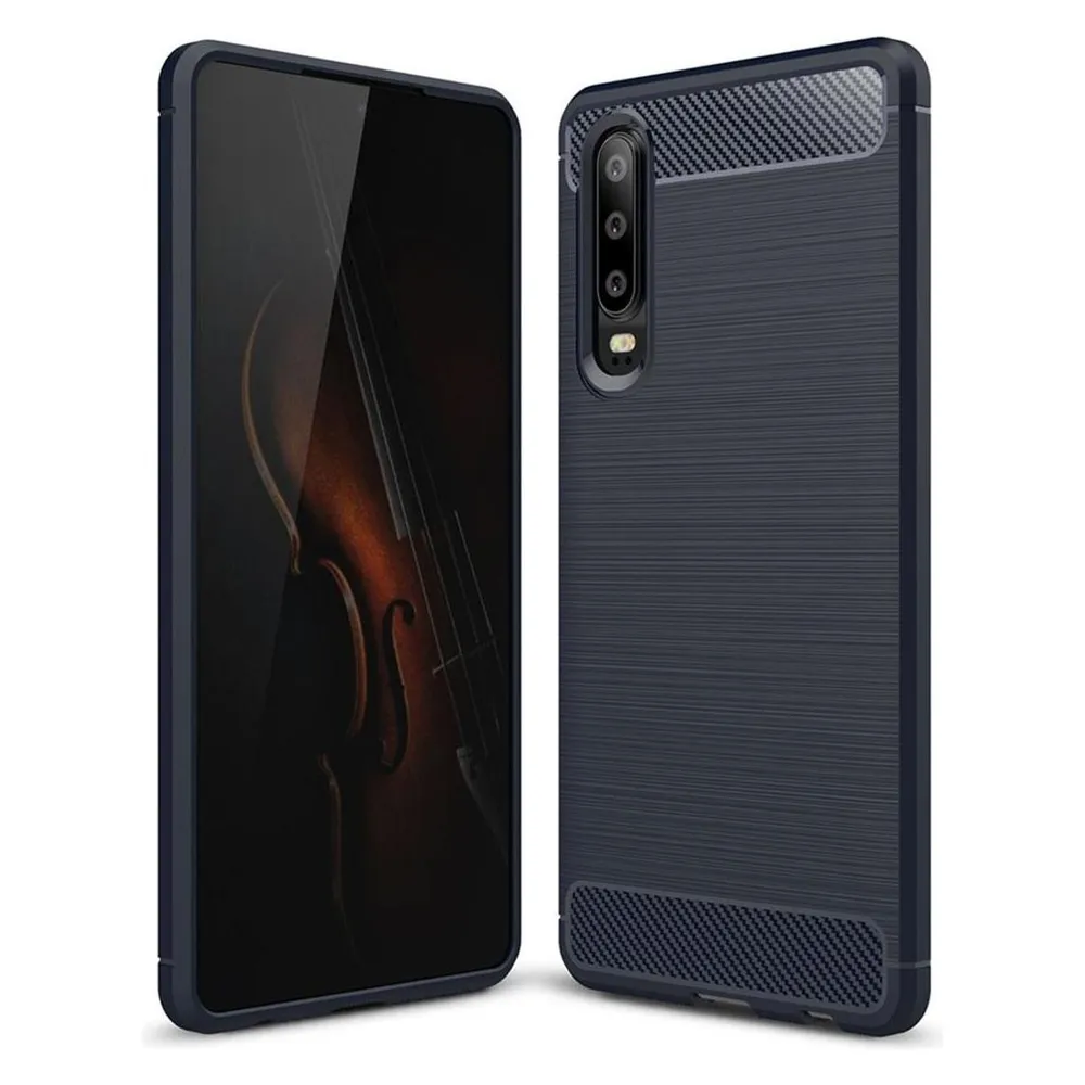 König Design Huawei P30 TPU Handy Case Carbon Fiber Brushed Schutz Hülle Bumper Etuis Blau