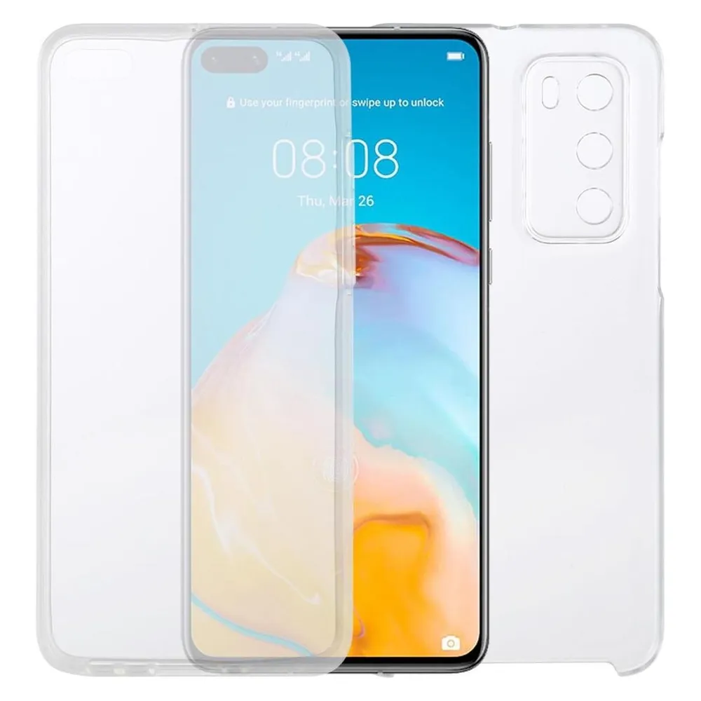 König Design Huawei P40 Hülle Case 360 Handy Schutz Tasche Cover Full TPU Etui Transparent