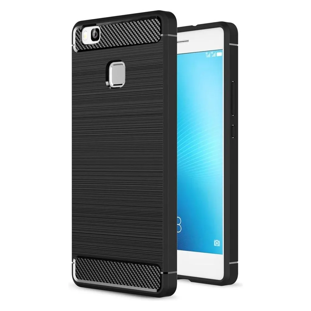 König Design Huawei P9 Lite TPU Case Carbon Fiber Optik Brushed Motiv Schutz Hülle Schwarz