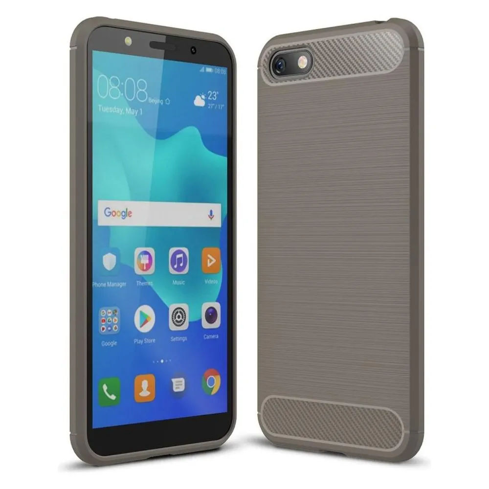König Design Huawei Y5 2018 Case Carbon Fiber Optik Brushed Schutz Hülle Cover Bumper Grau (Huawei Y5 (2018))