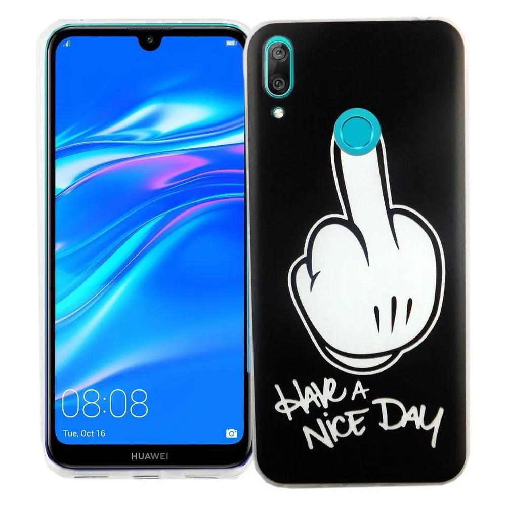 König Design Huawei Y7 2019 Hülle Case Handy Cover Schutz Tasche Schutzhülle Bumper Schwarz (Huawei Y7 (2019))
