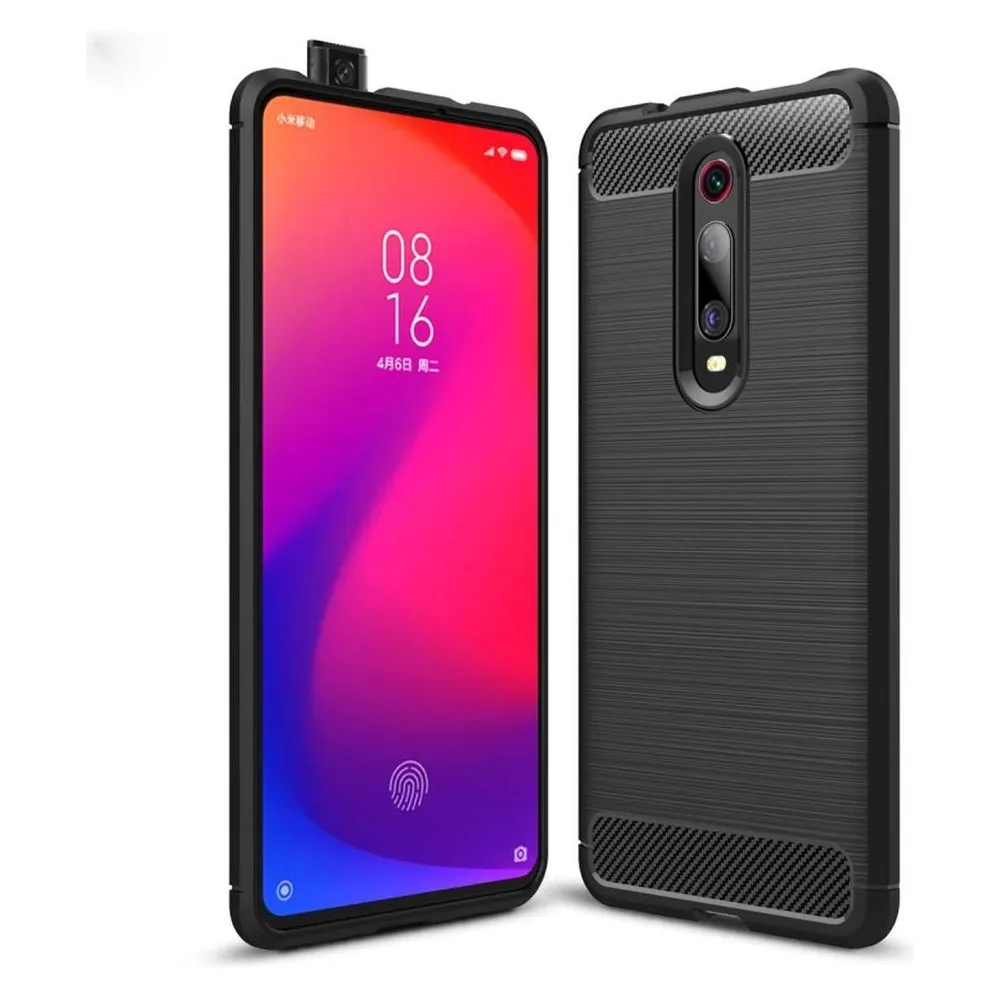 König Design Hülle Handy Schutz für Xiaomi Mi 9T Case Cover Bumper Carbon Optik Etuis Schwarz