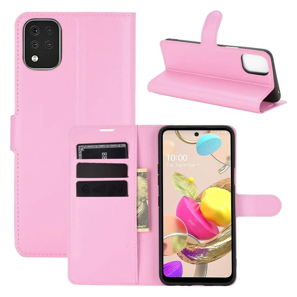 König Design Hülle Handy Schutz für LG K42 Case Flip Cover Tasche Etuis Bumpe Wallet Rosa Neu (LG K42)