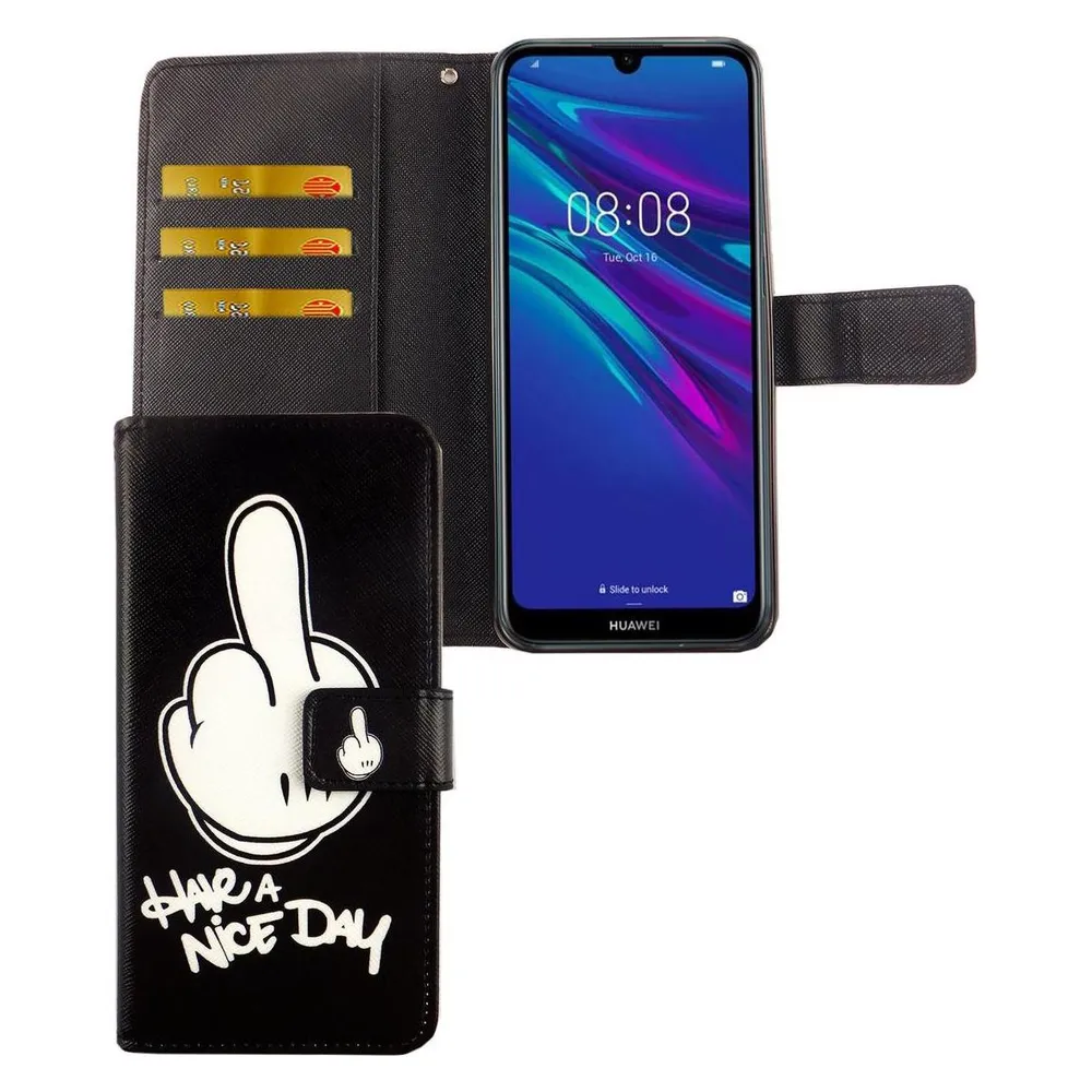 König Design Hülle Handy Schutz für Huawei Y6 (2019) Case Cover Tasche Wallet Etui Handyhülle (Huawei Y6 (2019))
