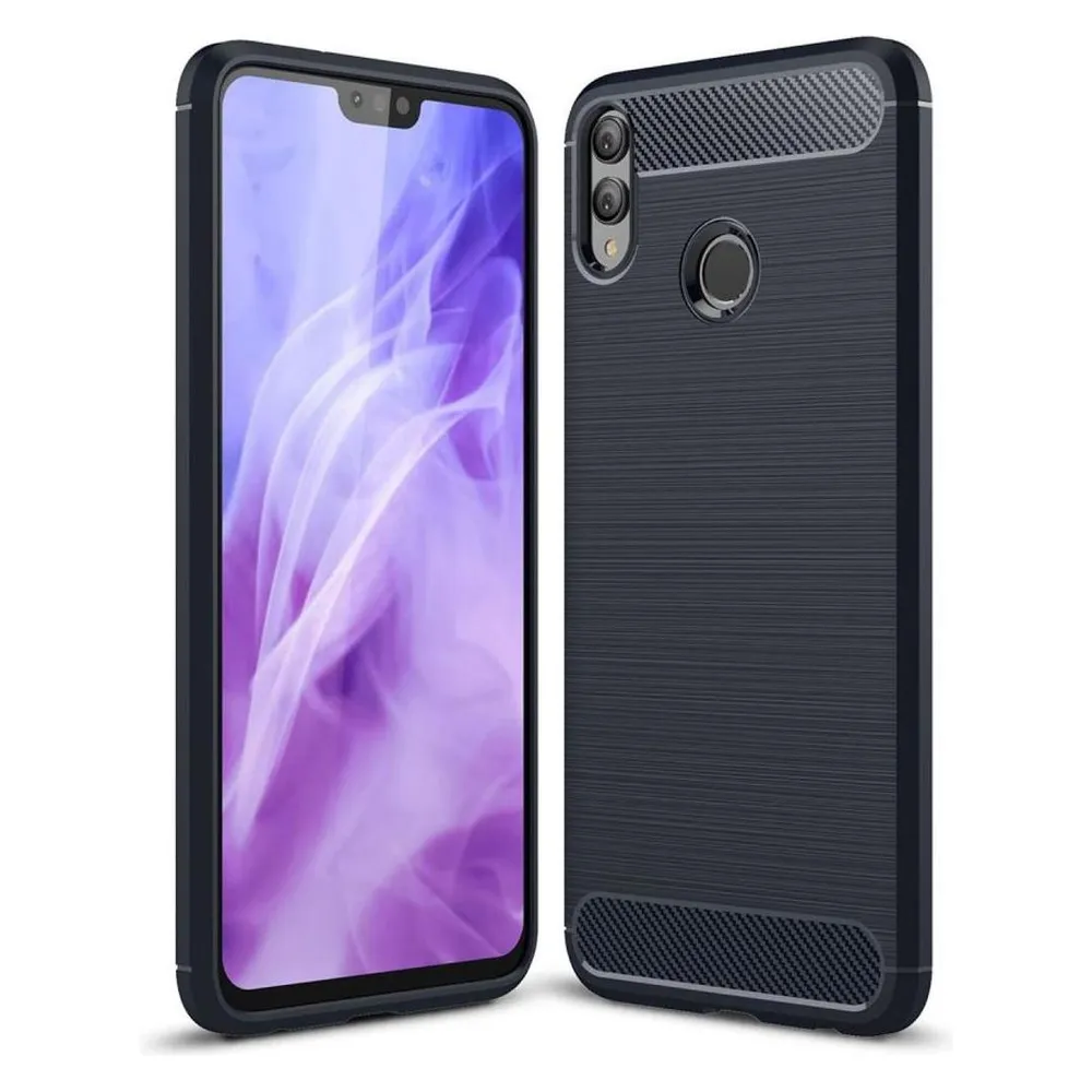König Design Hülle Handy Schutz für Huawei Honor 8X Case Cover Bumper Carbon Optik Etuis Blau