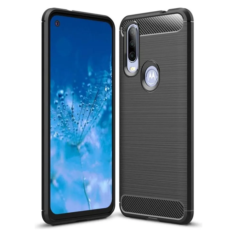 König Design Hülle Handy Schutz für Motorola One Action Case Cover Bumper Carbon Etui Schwarz