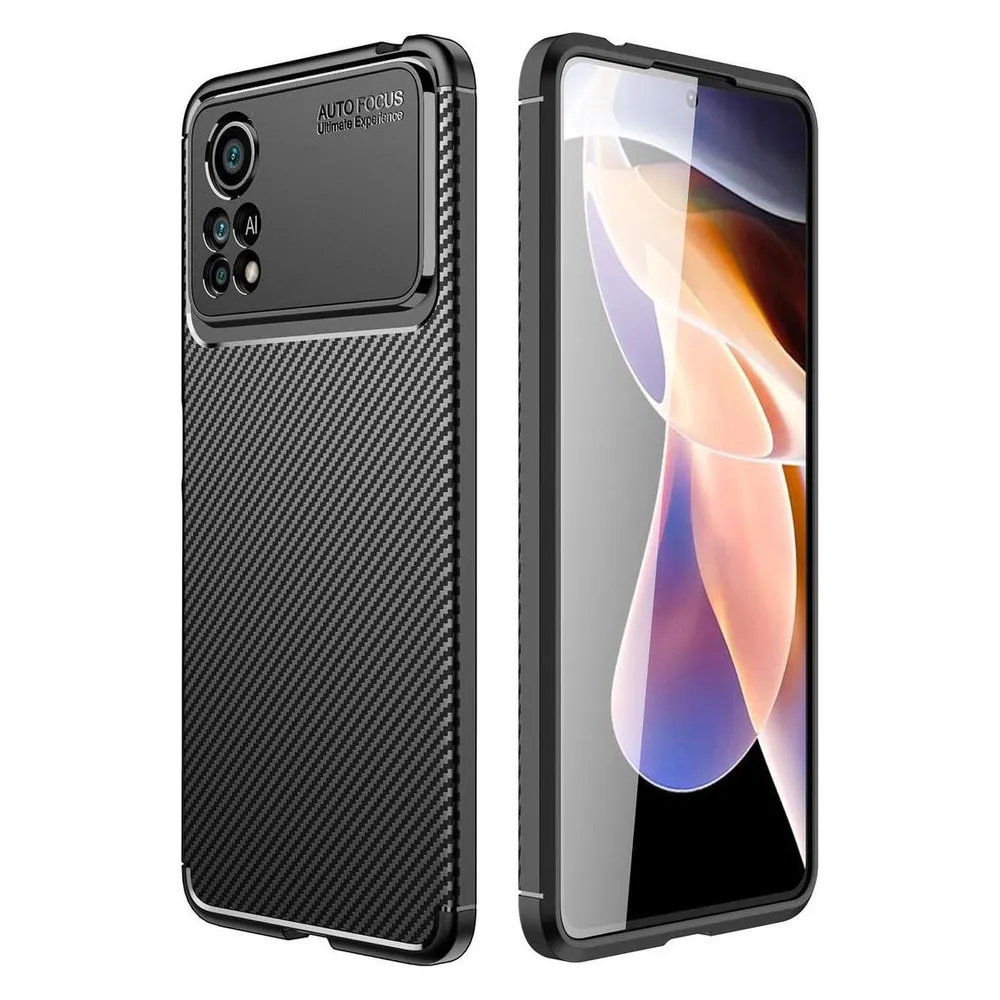 König Design Hülle Handy Schutz für Xiaomi Poco M4 Pro Case Cover Tasche Carbon Etuis Bumper (Xiaomi Poco M4 Pro)