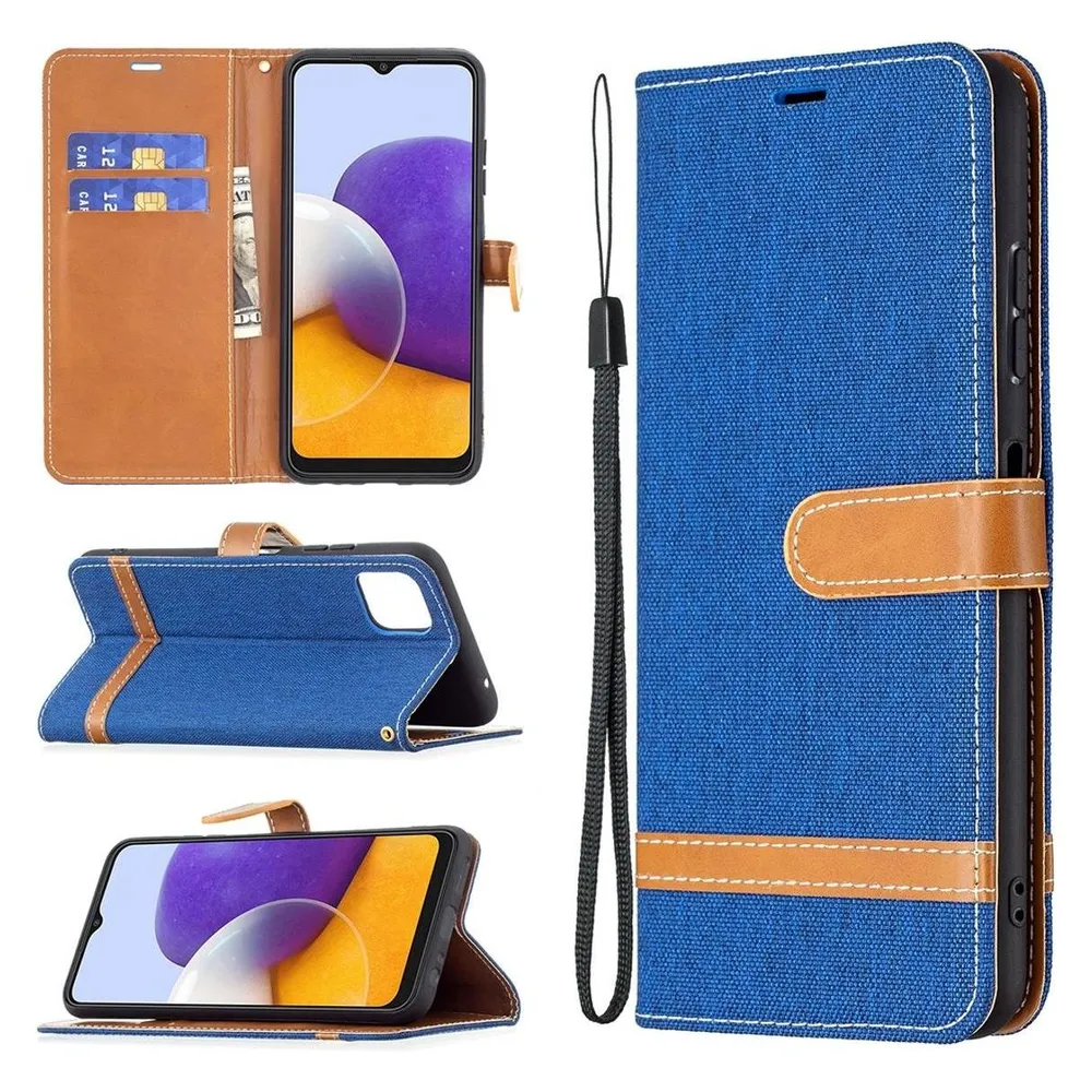 König Design Hülle Handy Schutz für Samsung Galaxy A22 5G Case Cover Tasche Etui Bumper Blau (Samsung Galaxy A22 5G)