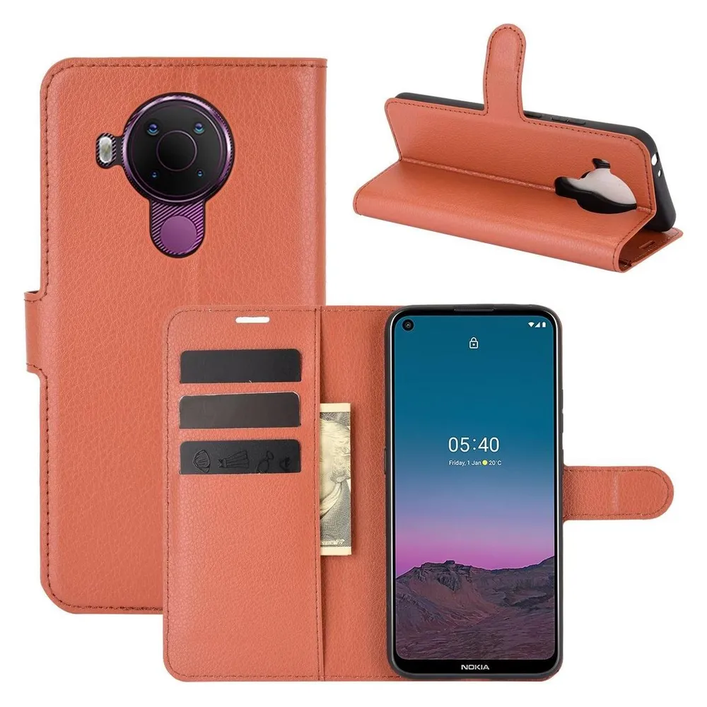 König Design Hülle Handy Schutz für Nokia 5.4 Case Flip Cover Tasche Etuis Bumper Braun Neu