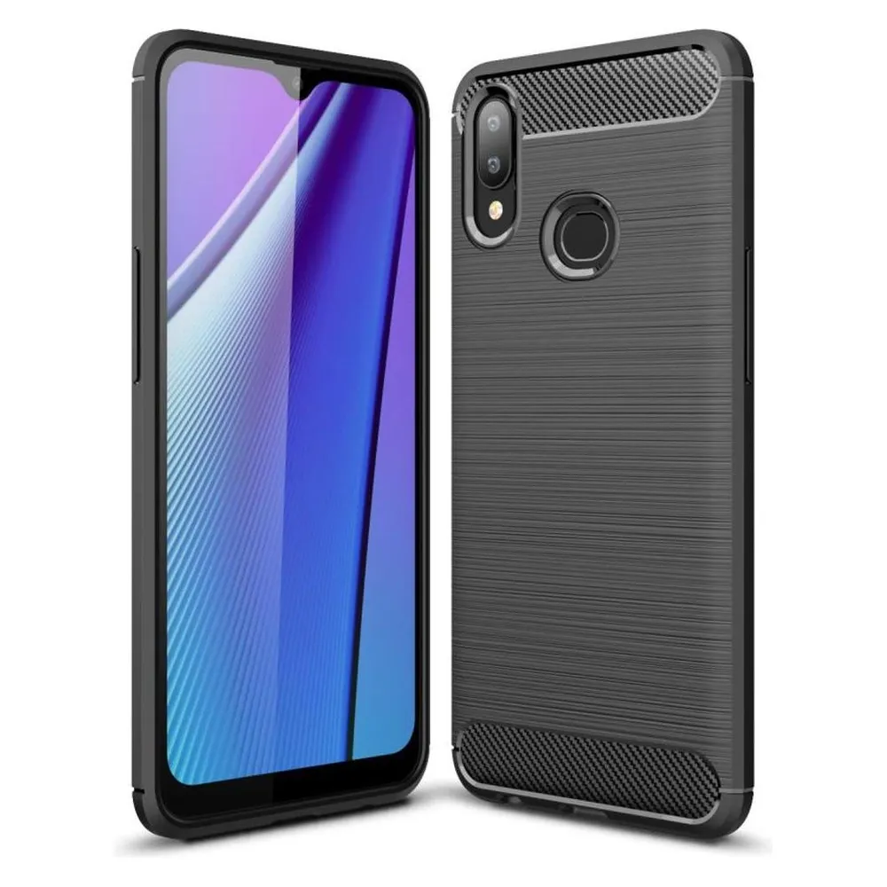König Design Hülle Handy Schutz für Samsung Galaxy A10s Case Cover Bumper Carbon Optik Grau