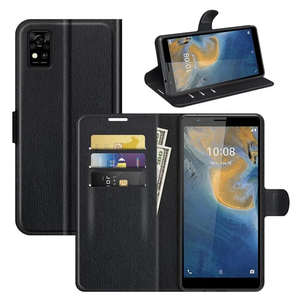 König Design Hülle Handy Schutz für ZTE Blade A31 Case Flip Cover Tasche Etuis Bumper Schwarz