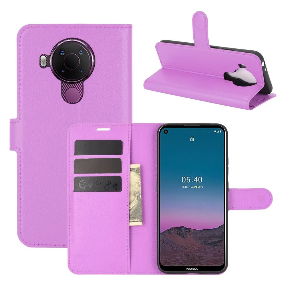 König Design Hülle Handy Schutz für Nokia 5.4 Case Flip Cover Tasche Etuis Bumper Violett Neu (Nokia 5.4)
